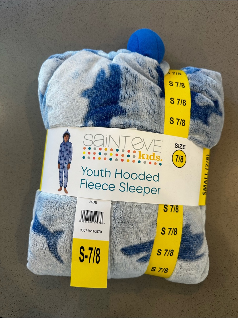 Brand New with Tag! Saint Eve Youth Hooded Fleece Sleeper Size 7/8 Blue Shark